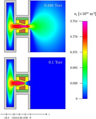 Current-Free Electric Double Layer in a Small Collisional Plasma Thruster Nozzle Simulation